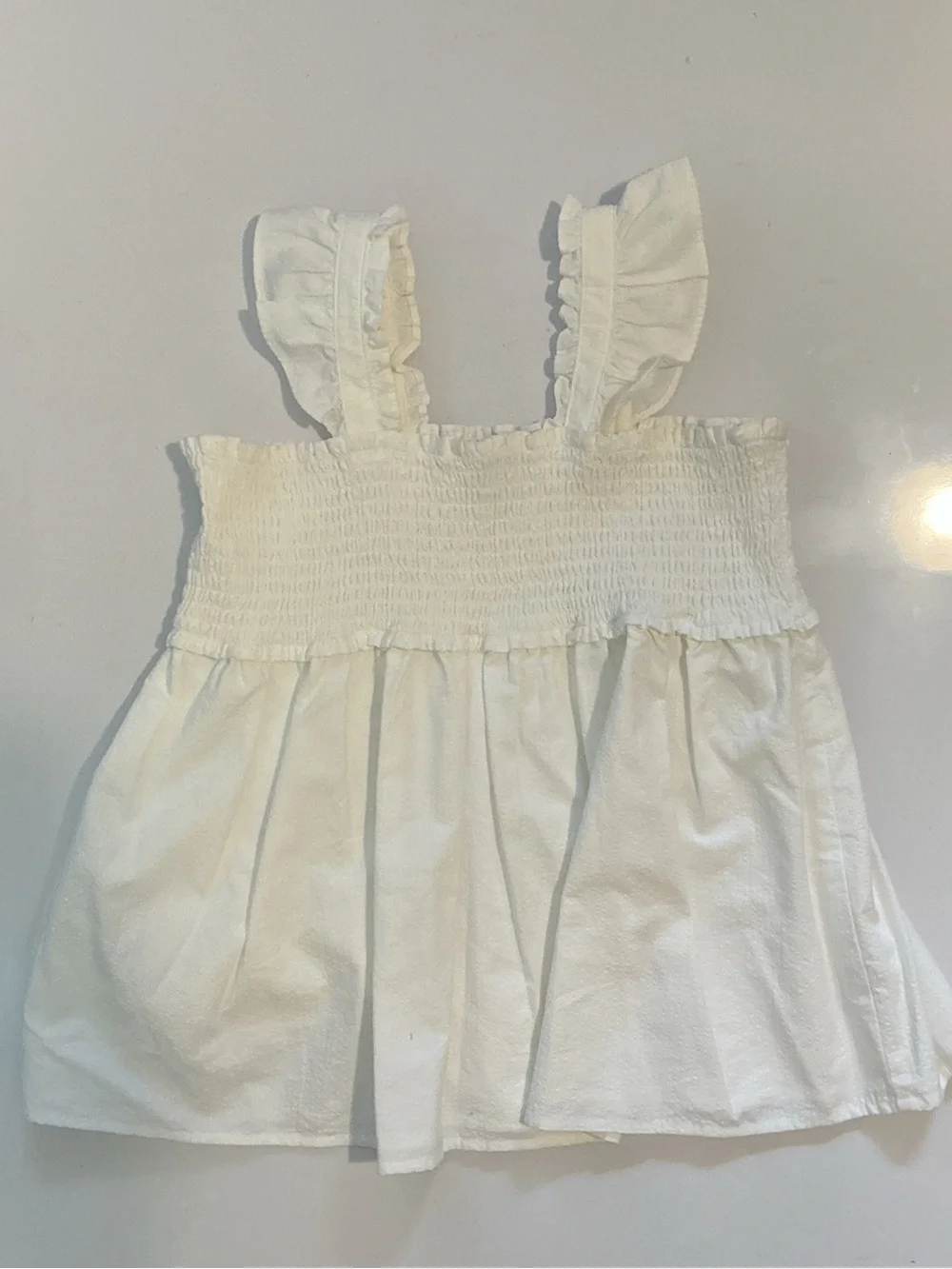 Janie and Jack Girls White Smocked Ruffle Strap Top Size 12